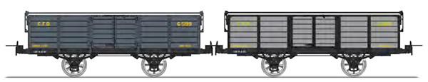 REE Modeles VM-016 - Set of 2 Gondola Wagon without brakes, with iron bar, grey Gv 5199 and Grey / Black steel G 239